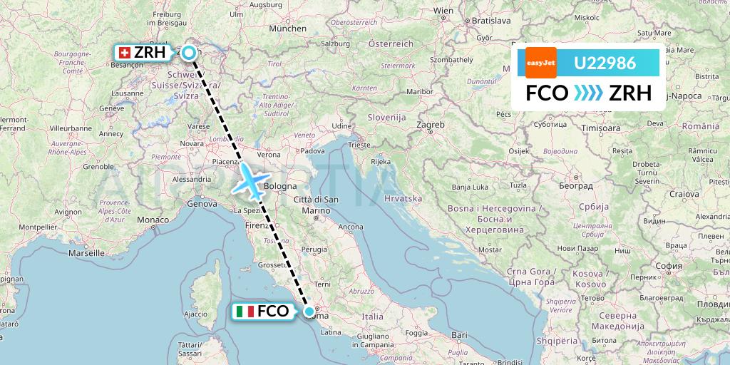 U22986 EasyJet Flight Map: Rome to Zurich