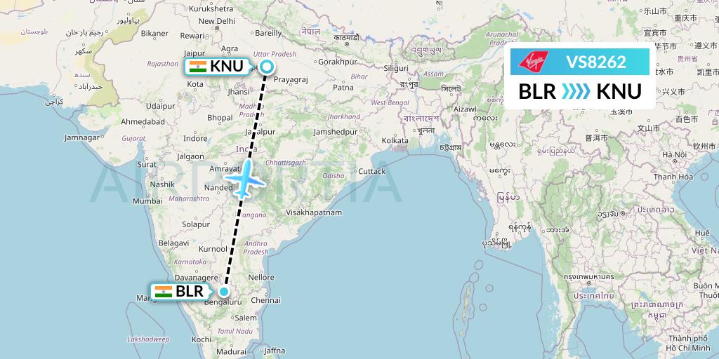 VS8262 Virgin Atlantic Airways Flight Map: Bangalore to India