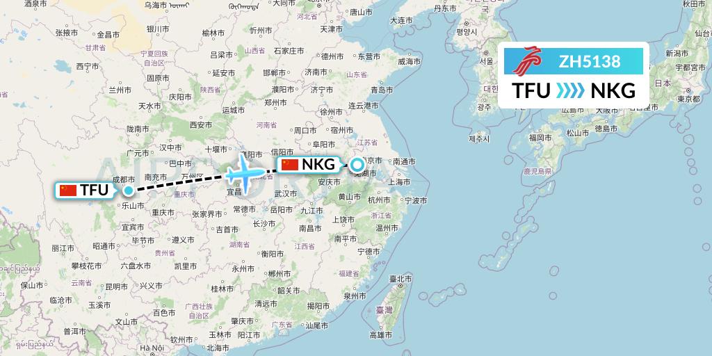 ZH5138 Shenzhen Airlines Flight Map: Chengdu to Nanjing
