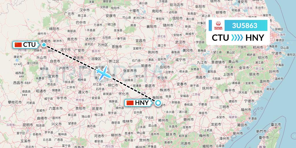 3U5863 Sichuan Airlines Flight Map: Chengdu to Hengyang