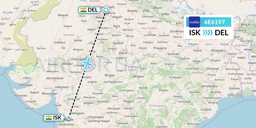 6E6197 IndiGo Airlines Flight Map: Nashik to Delhi