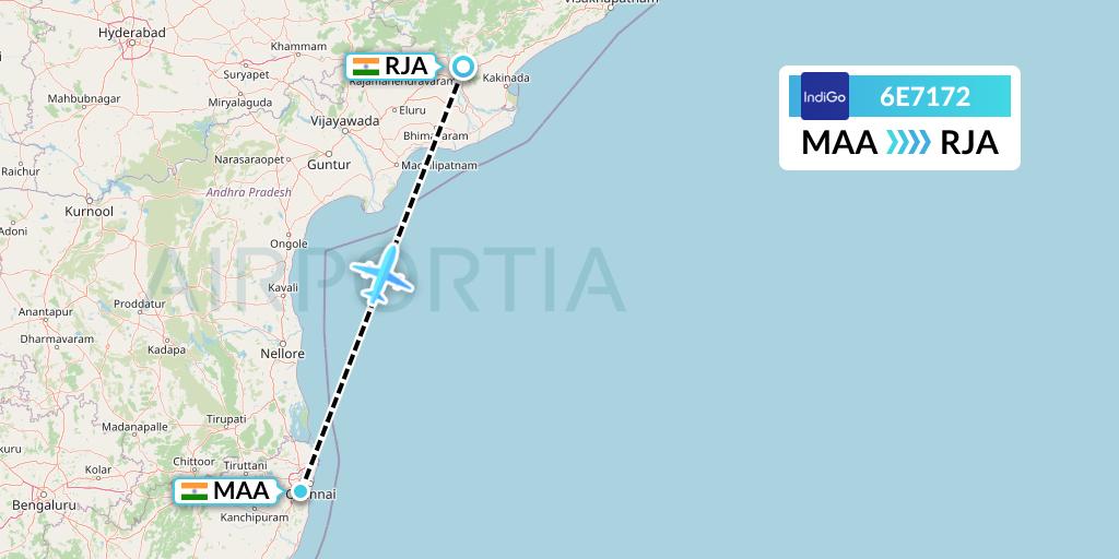 6E7172 IndiGo Airlines Flight Map: Chennai to Rajahmundry