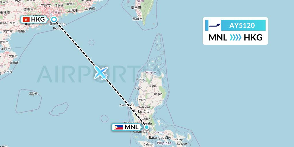 AY5120 Finnair Flight Map: Manila to Hong Kong