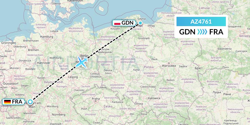 AZ4761 ITA Airways Flight Map: Gdansk to Frankfurt
