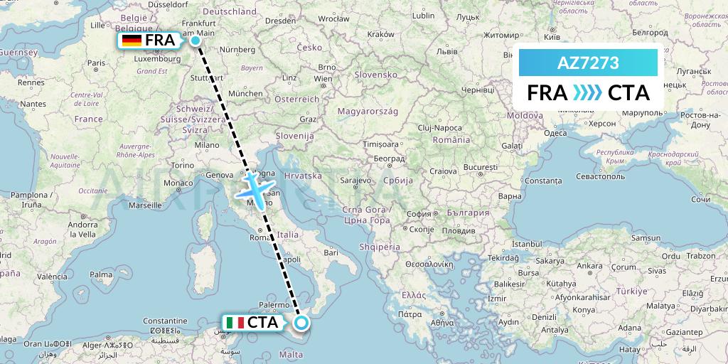 AZ7273 ITA Airways Flight Map: Frankfurt to Catania