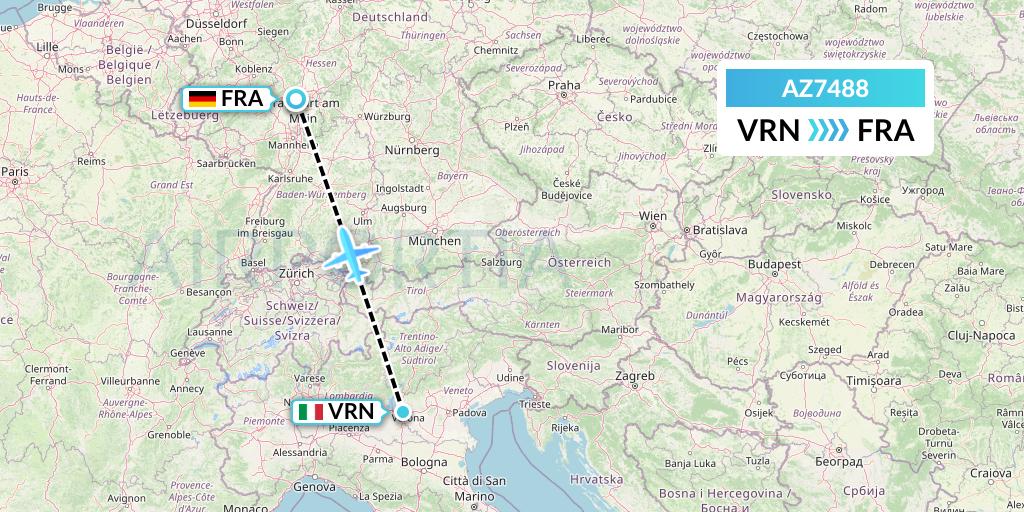 AZ7488 ITA Airways Flight Map: Verona to Frankfurt