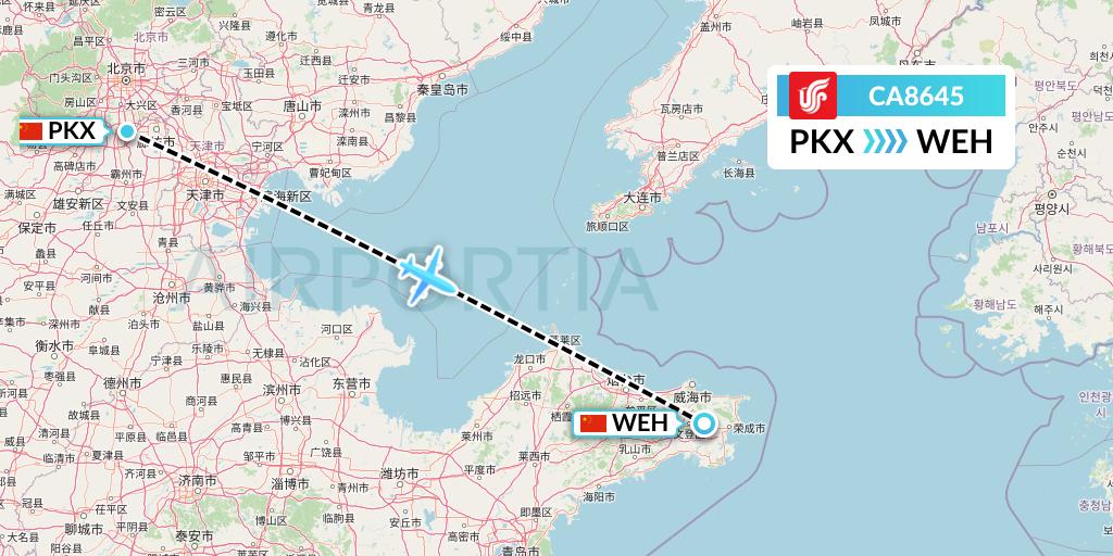 CA8645 Air China Flight Map: Beijing to Weihai