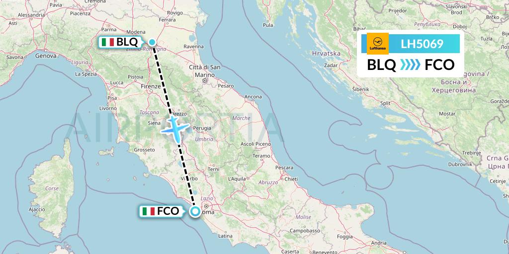 LH5069 Lufthansa Flight Map: Bologna to Rome