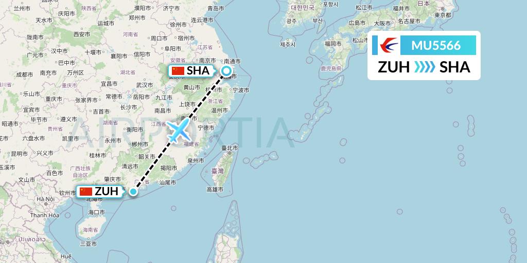 MU5566 China Eastern Airlines Flight Map: Zhuhai to Shanghai