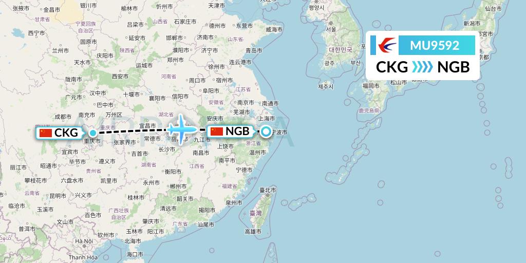 MU9592 China Eastern Airlines Flight Map: Chongqing to Ningbo