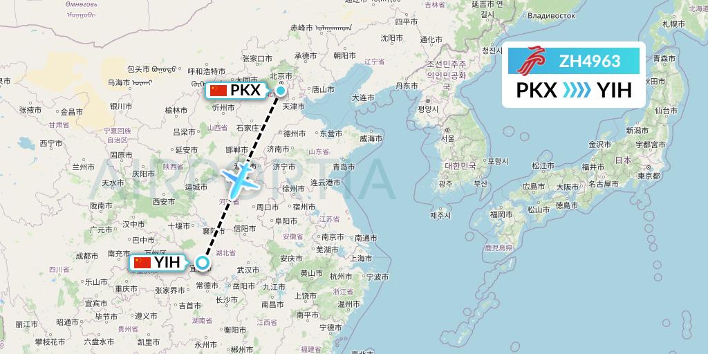 ZH4963 Shenzhen Airlines Flight Map: Beijing to Yichang
