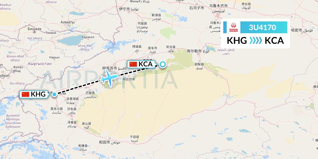 3U4170 Sichuan Airlines Flight Map: Kashgar to Kuqa