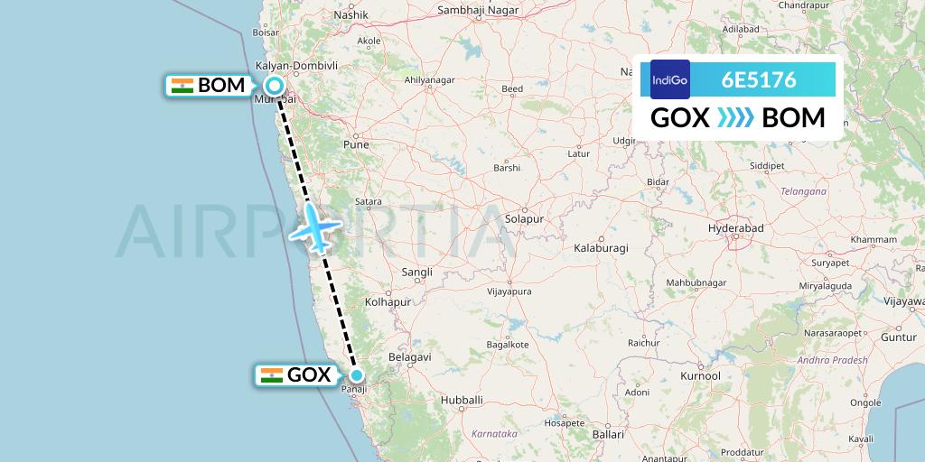 6E5176 IndiGo Airlines Flight Map: Goa to Mumbai