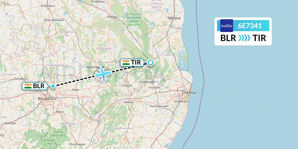 6E7341 IndiGo Airlines Flight Map: Bangalore to Tirupati