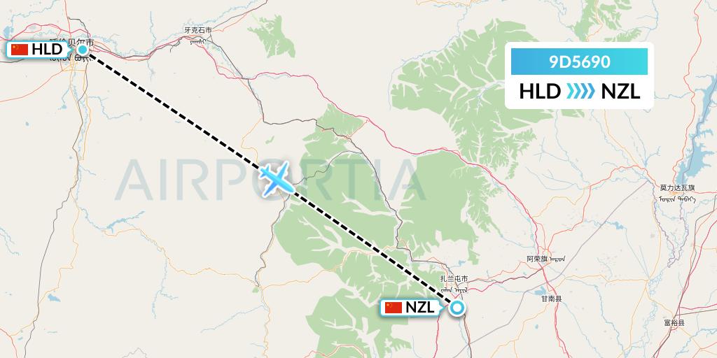 9D5690 Genghis Khan Airlines Flight Map: Hailar to Changchun