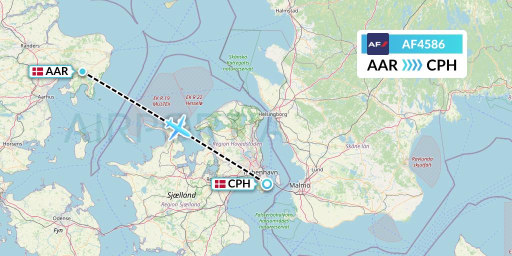 AF4586 Air France Flight Map: Aarhus to Copenhagen