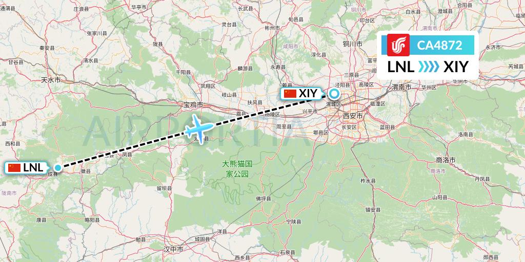 CA4872 Air China Flight Map: Tianshui to Xi'an