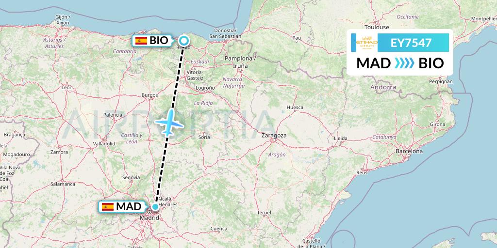EY7547 Etihad Airways Flight Map: Madrid to Bilbao