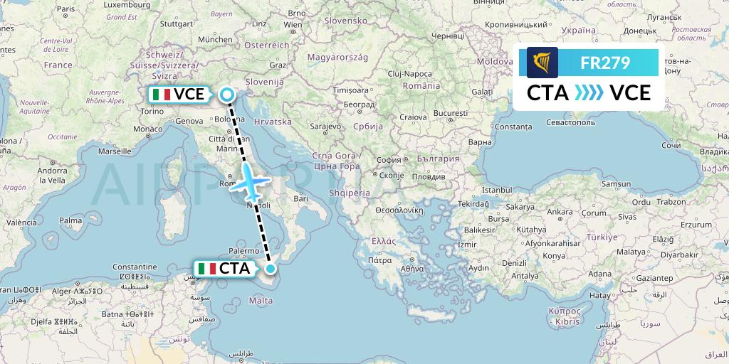 FR279 Ryanair Flight Map: Catania to Venice