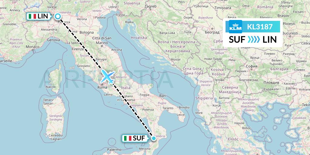 KL3187 KLM Flight Map: Lamezia Terme to Milan
