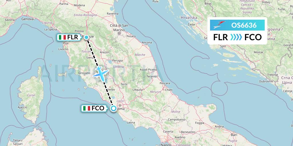 OS6636 Austrian Airlines Flight Map: Florence to Rome