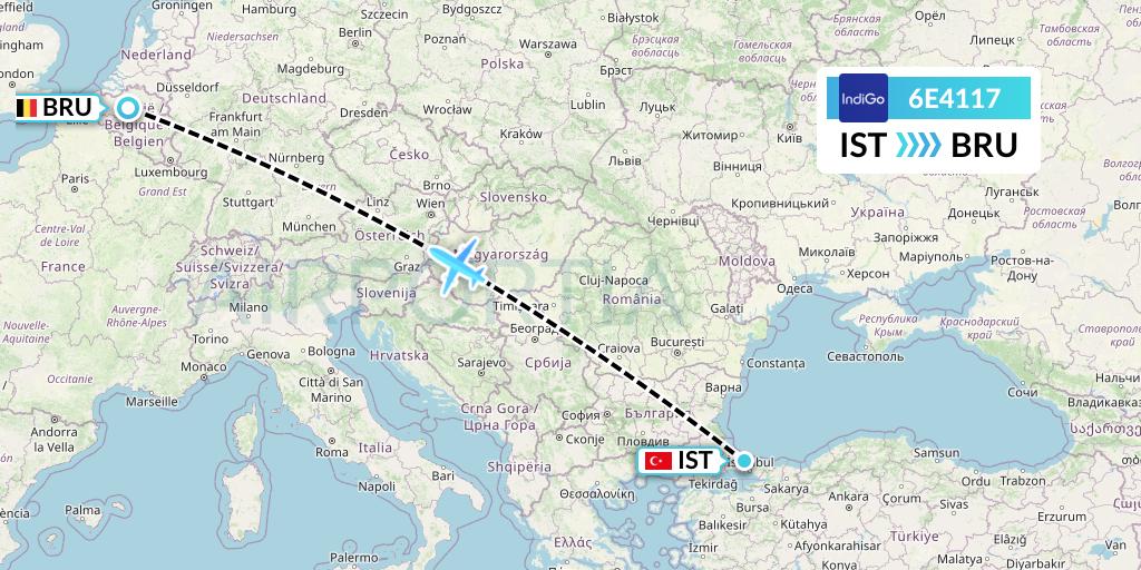 6E4117 IndiGo Airlines Flight Map: Istanbul to Brussels