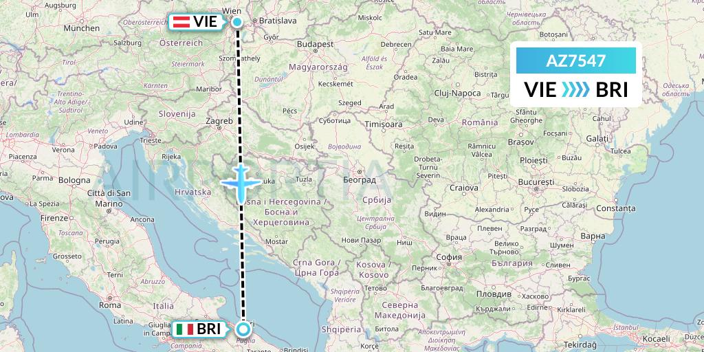 AZ7547 ITA Airways Flight Map: Vienna to Bari
