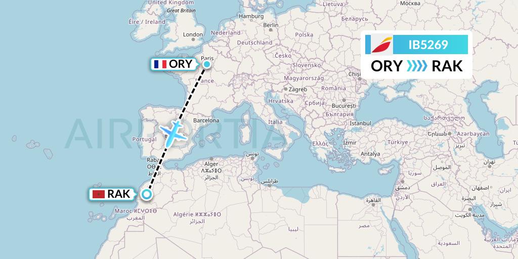 IB5269 Iberia Flight Map: Paris to Marrakesh 