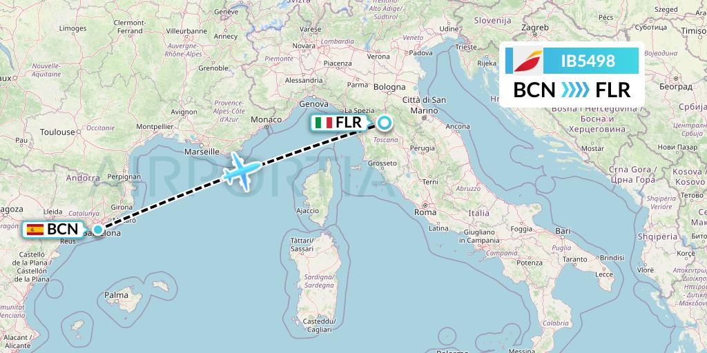 IB5498 Iberia Flight Map: Barcelona to Florence