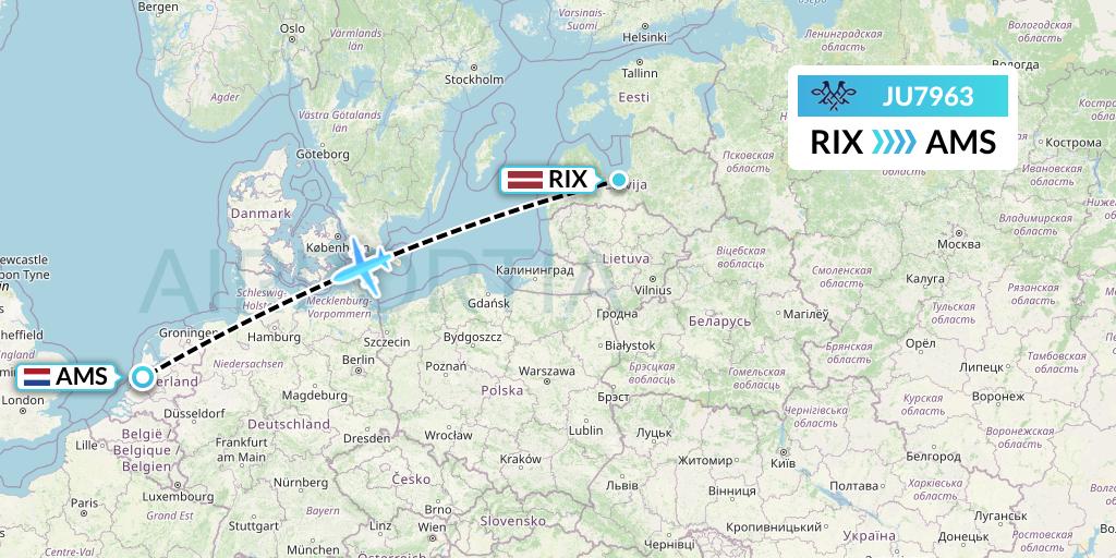 JU7963 AirSERBIA Flight Map: Riga to Amsterdam