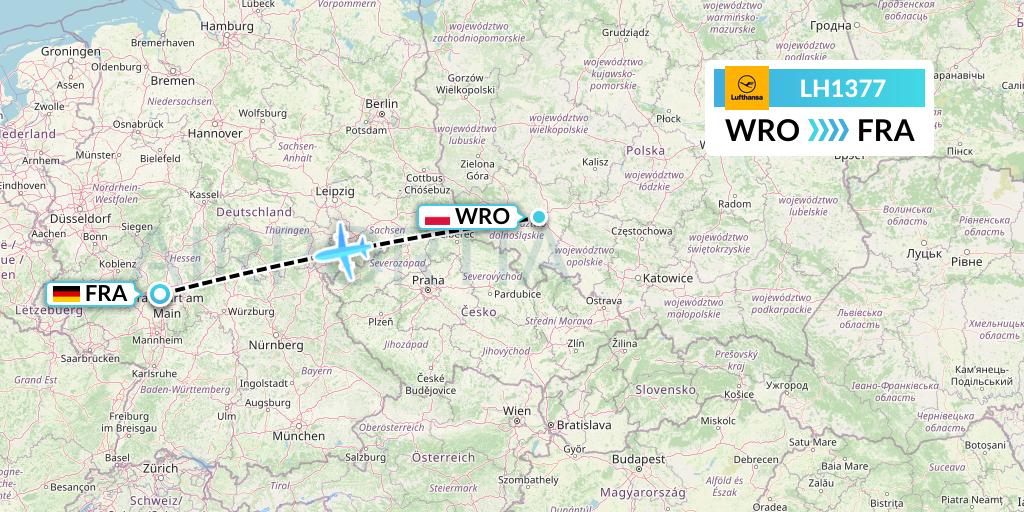 LH1377 Lufthansa Flight Map: Wroclaw to Frankfurt