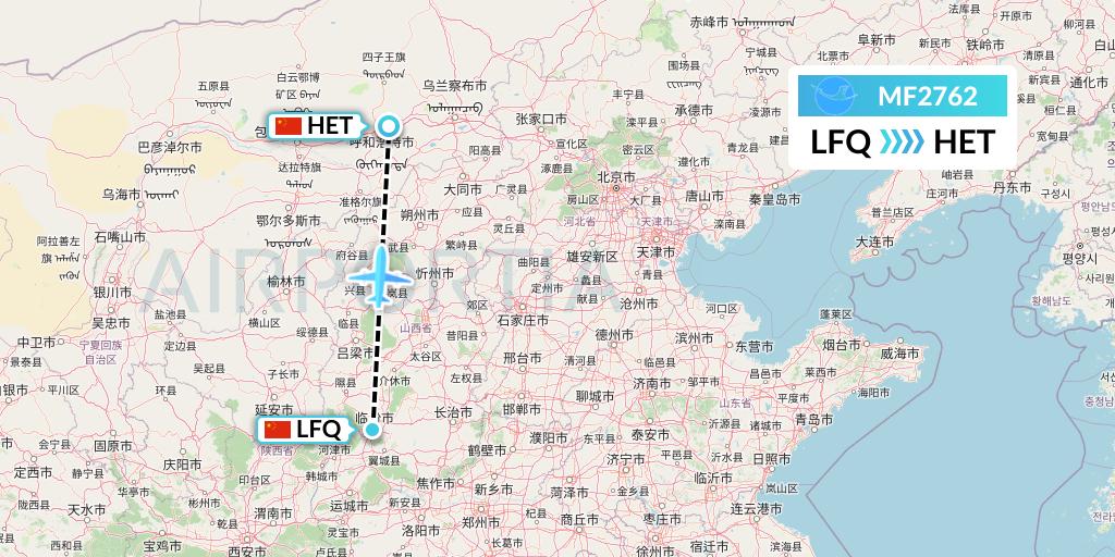 MF2762 Xiamen Airlines Flight Map: Yulin to Hohhot