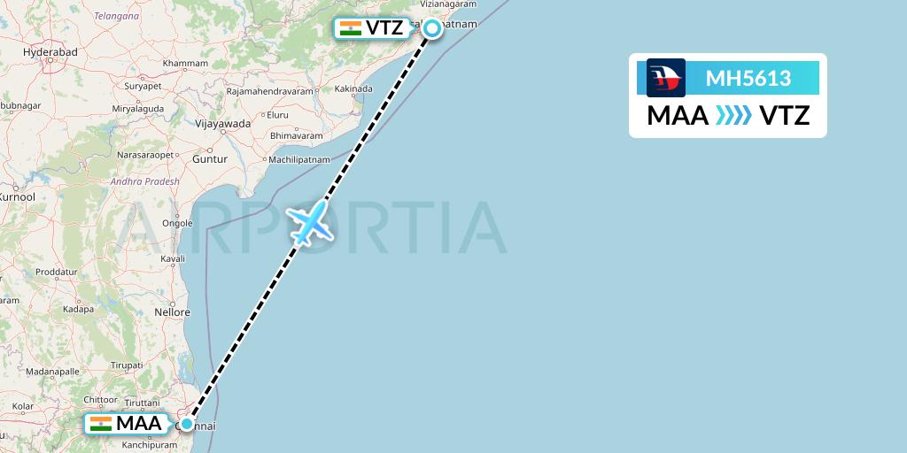 MH5613 Malaysia Airlines Flight Map: Chennai to Visakhapatnam