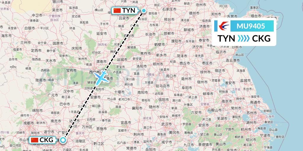 MU9405 China Eastern Airlines Flight Map: Taiyuan to Chongqing