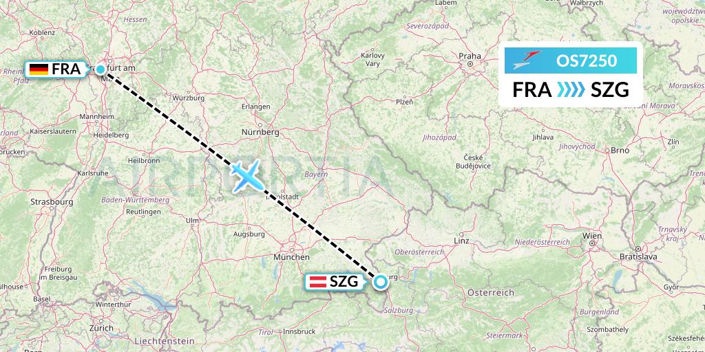 OS7250 Austrian Airlines Flight Map: Frankfurt to Salzburg