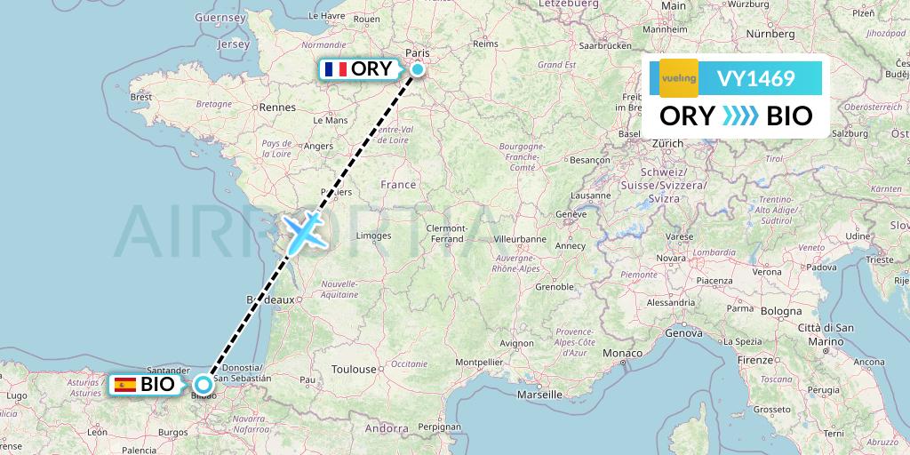 VY1469 Vueling Flight Map: Paris to Bilbao