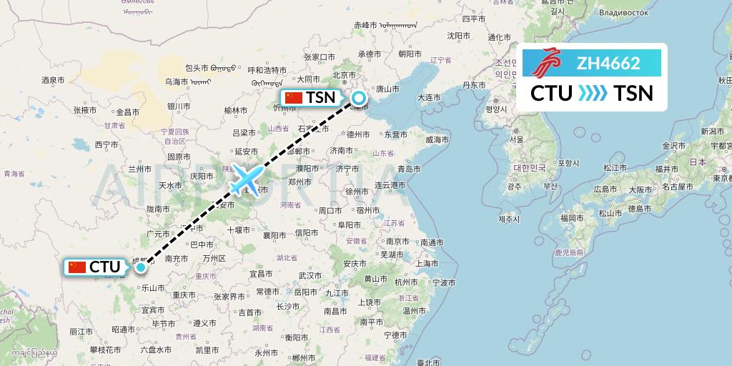 ZH4662 Shenzhen Airlines Flight Map: Chengdu to Tianjin