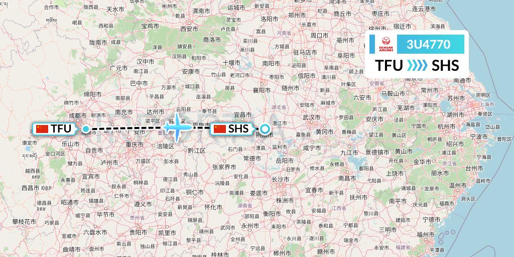 3U4770 Sichuan Airlines Flight Map: Chengdu to Shashi