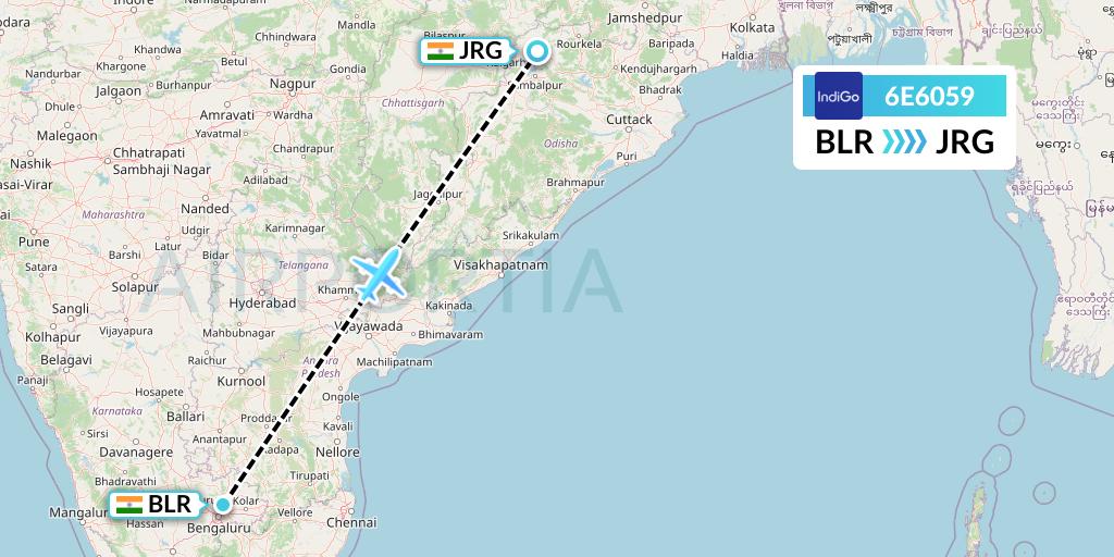 6E6059 IndiGo Airlines Flight Map: Bangalore to Ranchi