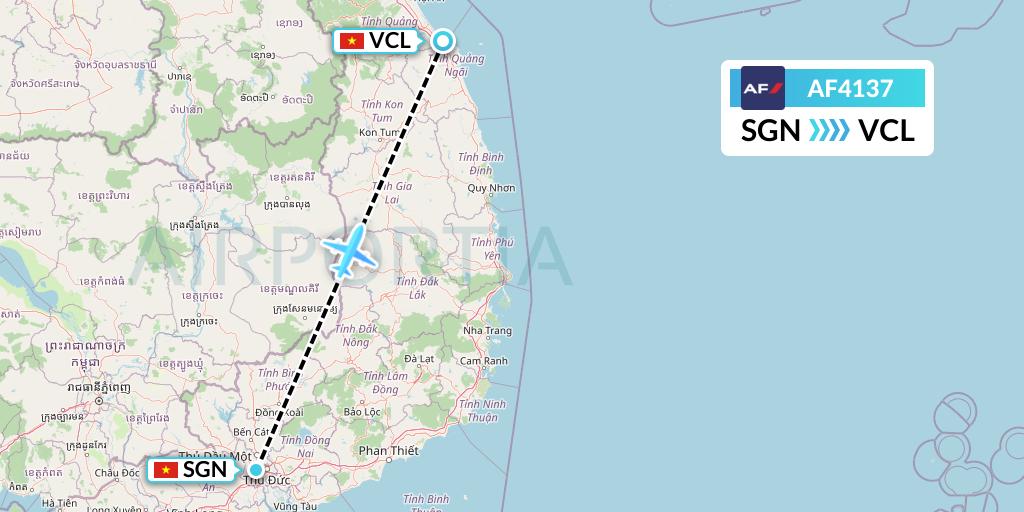 AF4137 Air France Flight Map: Ho Chi Minh City to Chu Lai