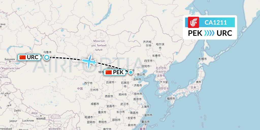 CA1211 Air China Flight Map: Beijing to Urumqi