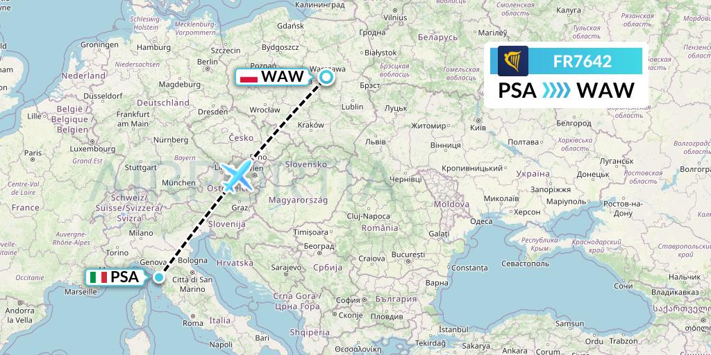 FR7642 Ryanair Flight Map: Pisa to Warsaw