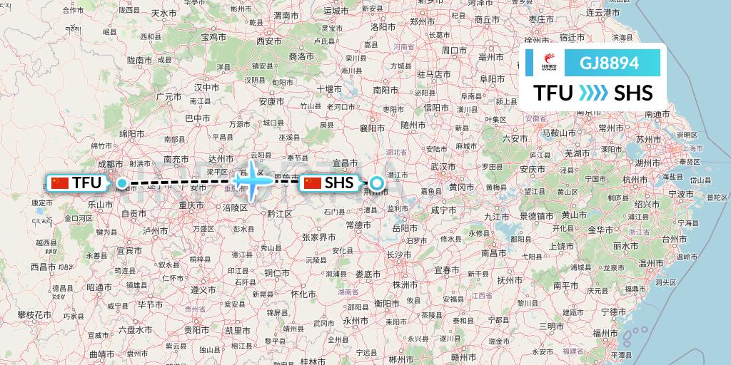 GJ8894 Loong Airlines Flight Map: Chengdu to Shashi