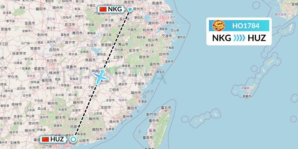 HO1784 Juneyao Airlines Flight Map: Nanjing to Huizhou