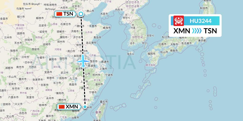 HU3244 Hainan Airlines Flight Map: Xiamen to Tianjin