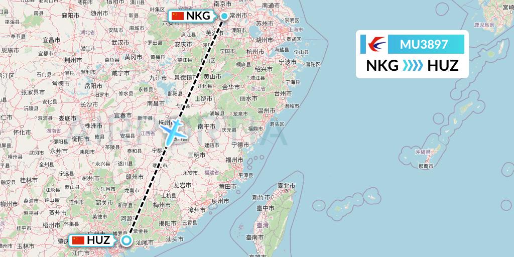 MU3897 China Eastern Airlines Flight Map: Nanjing to Huizhou