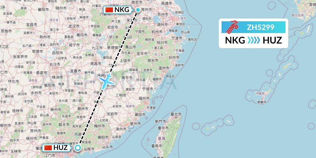 ZH5299 Shenzhen Airlines Flight Map: Nanjing to Huizhou
