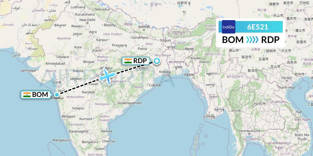 6E521 IndiGo Airlines Flight Map: Mumbai to Andal