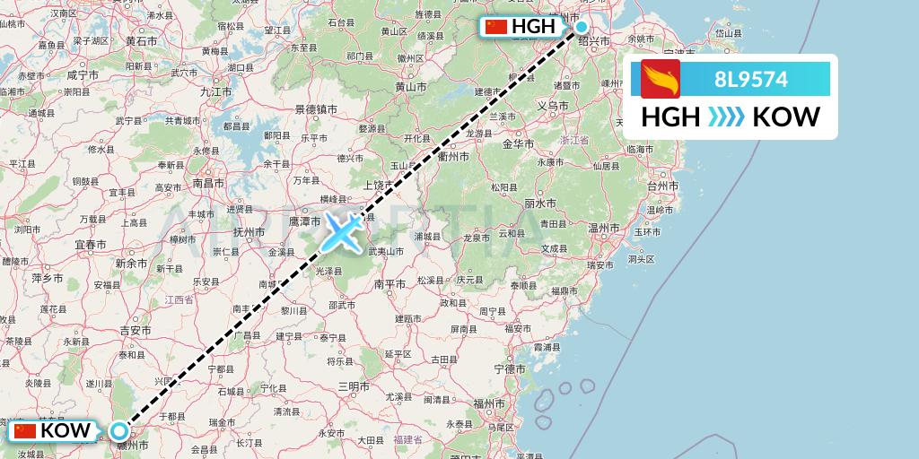 8L9574 Lucky Air Flight Map: Hangzhou to Ganzhou