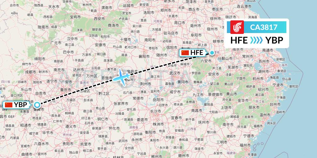 CA3817 Air China Flight Map: Hefei to Yibin